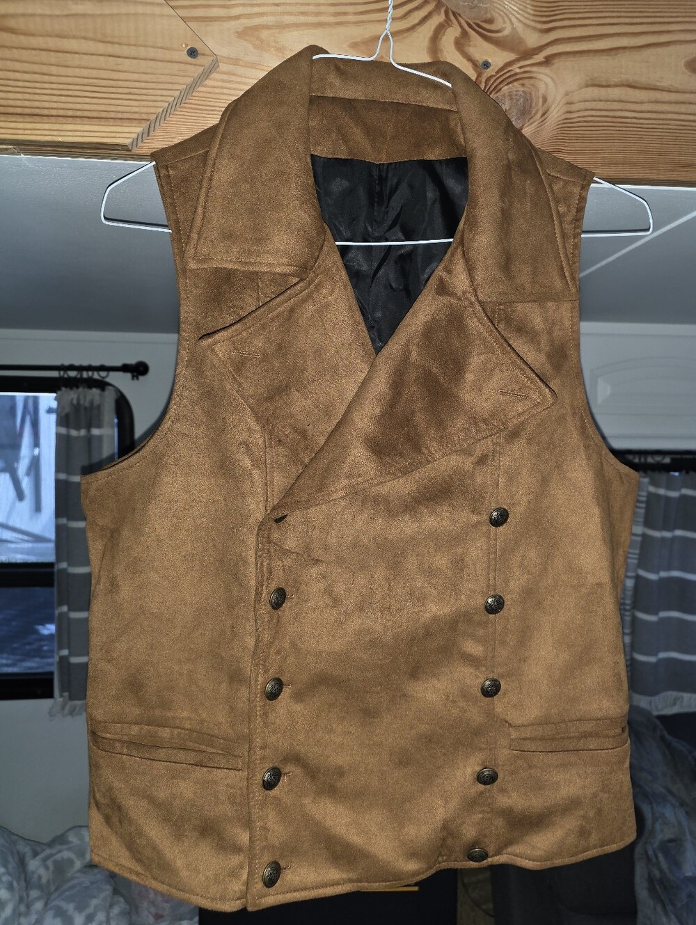 Men's Double-Breasted Faux Suede Steampunk Vest - Size Medium Light Brown NEW